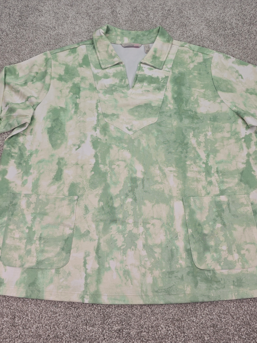 New Isaac Mizrahi Tie-Dye V-Neck Collared 3/4 Sleeve Shirt Ultra Soft Size 1X